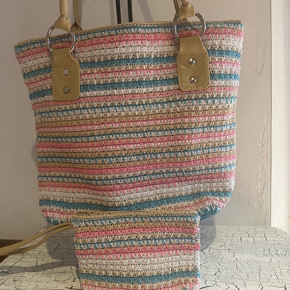 Blair Pink and Blue Totes with Leather Accents